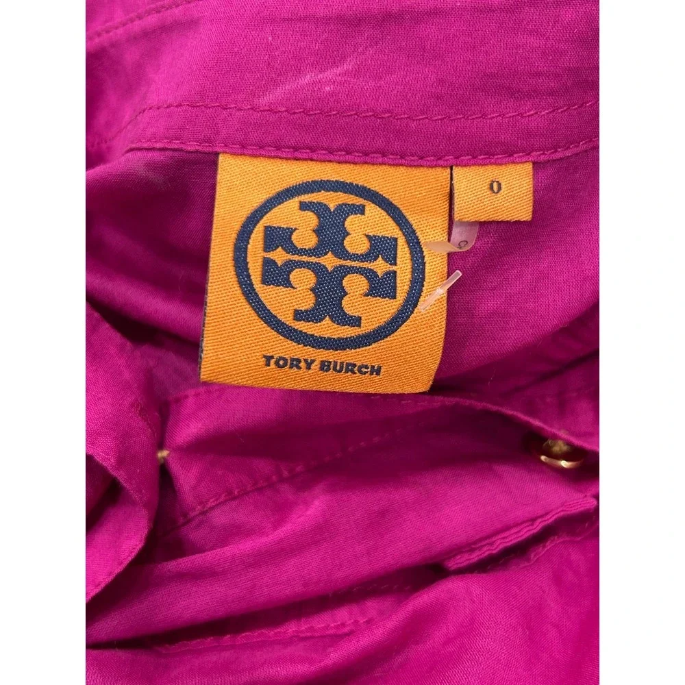 Tory Burch Button Front Shirt Sz 0 Magenta Pink Designer Preppy Roll Tab Sleeve
